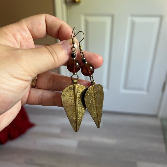 4/$50 brass Gold Leaf boho dangle Earrings 💛 - Picture 3 of 5